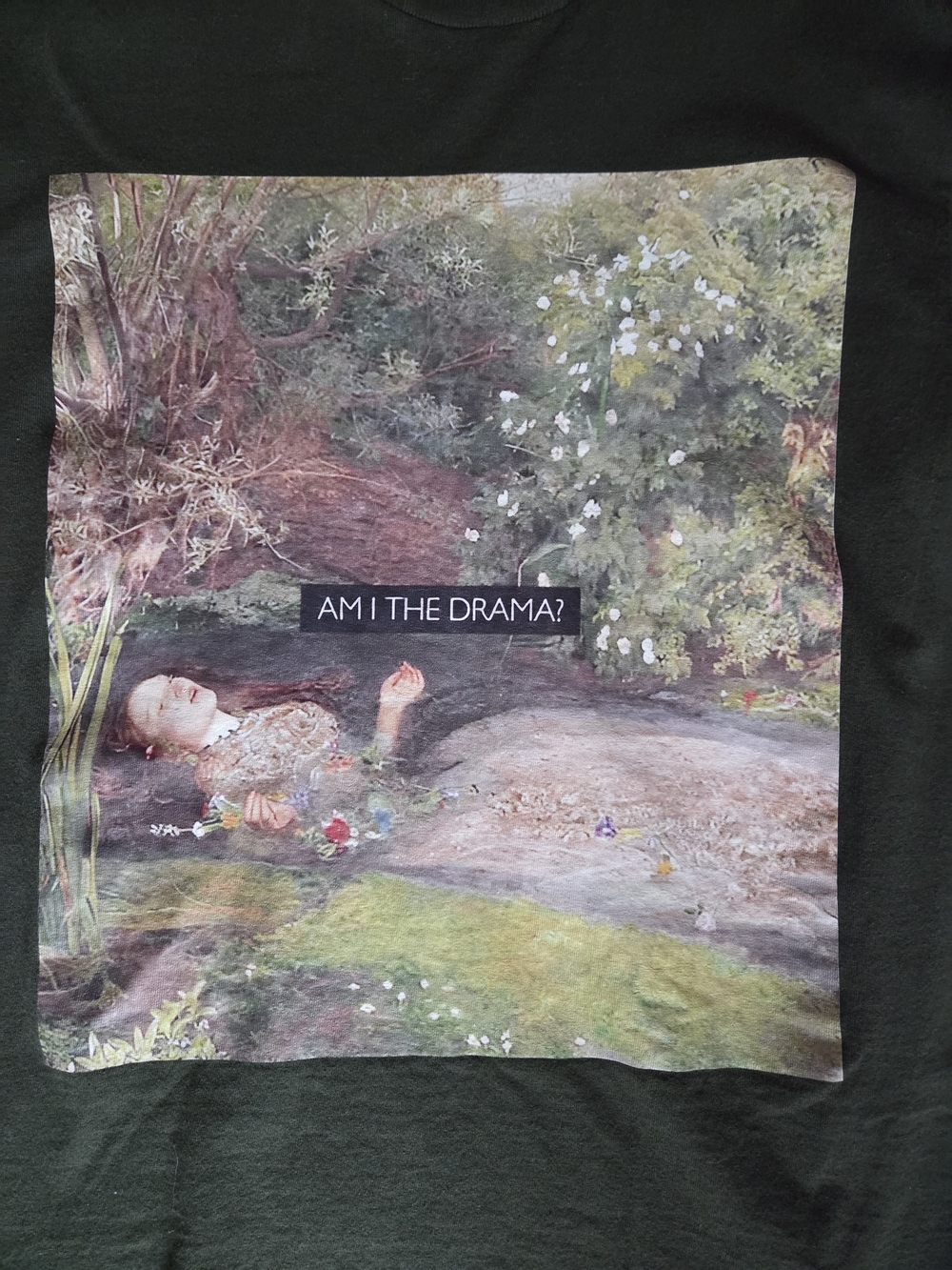 Gildan Dark Green Forest Print Graphic Tee with 'Am I The Drama?'